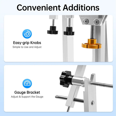 Detail of Pro Grade Wheel Truing Stand with Easy-grip Knobs and Gauge Bracket for precise rim adjustment, bike maintenance