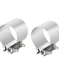 Beefy Stainless 5 Inch Exhaust Band Clamp Butt Joint Sleeve Coupler For Mufflers And Exhaust Pipe 2 Pack displayed on white background