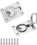 Stainless Steel Flush Pull Ring Handles 304 2 Pack Hidden Recessed Furniture Pulls shown with screws, 2.44 x 1.73 inches.