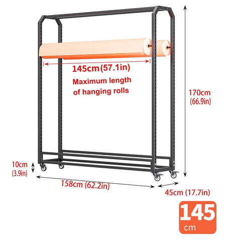 Heavy Duty Adjustable Storage Rack Hella Versatile For Fabric And Vinyl Rolls Featuring Ten Sturdy Rods dimensions 145cm x 170cm black steel holder