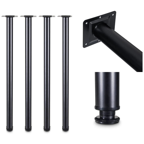30 Inch Adjustable Round Metal Furniture Legs Set Of 4 For DIY Coffee Table And Dining Table Support Bar Counter Feet Beefy Up To 800 Lb Matte Black Finish