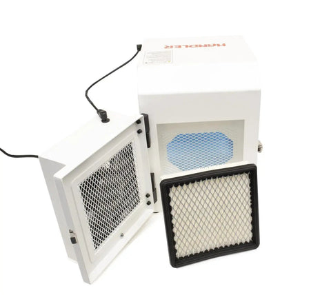 Shop Ready Bench Top Porta Vac Dust Collector Delivers Kickass Suction With Rock Solid Steel Frame Reusable Filter and Clear Acrylic Shield.