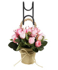 8 Pack 4 Inch Heavy Duty Metal Tack Hooks Over Rail Bridle Rack holding a floral basket