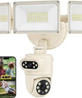 Olafus Floodlight Camera Outdoor Accessories, cream color, features dual lights and a 4MP camera.