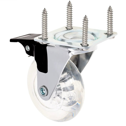 Crystal Clear 2 Inch Caster Wheel with Brake for Carts Cabinets Dressers Benches 360 Degree Top Plate No Noise Locking Casters PU Wheels