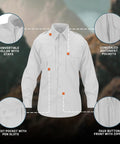 Men's Long Sleeve Poplin Tactical Shirt White Straight Up Tough Durability With Sleek Hidden Zipper Button Placket features convertible collar and chest pockets.