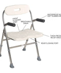 Easy Fold Shower Chair For Seniors And Disabled, Adjustable Height Bath Seat with Grab Handle, Stainless Steel, Waterproof