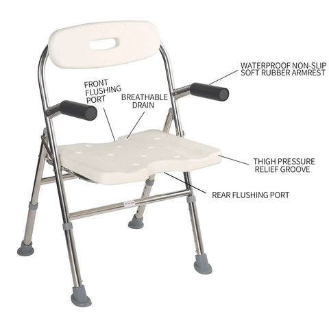 Easy Fold Shower Chair For Seniors And Disabled, Adjustable Height Bath Seat with Grab Handle, Stainless Steel, Waterproof