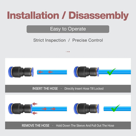 No-Nonsense Push To Connect Straight Reducer Quick Coupler 1/2 Inch By 1/4 Inch Air Line Pneumatic Tube Fitting Solid Brass And Heavy Duty Polymer Union 10 Pack