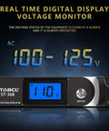 Digital voltage monitor display showing 110V for Tough As Nails 10 Socket Power Conditioner Surge Sequencer.