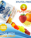 Lithium Orotate Gummies 5mg Per Gummy Clinically Studied Chelated High Bioavailable For Men Women Kids Sugar Free Vegan 60 Count Three Flavors With Natural Sweeteners For Mood Support bottle with gummies and citrus fruits.