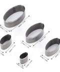 5 Piece Leather Punch Die Set Hollow Oval Cutter Pro Grade Leather Craft DIY Tool Durable High Carbon Steel Hand Made Mold For Precise Hole Punching Belt Wallet Bag Projects, showing different sizes and dimensions.
