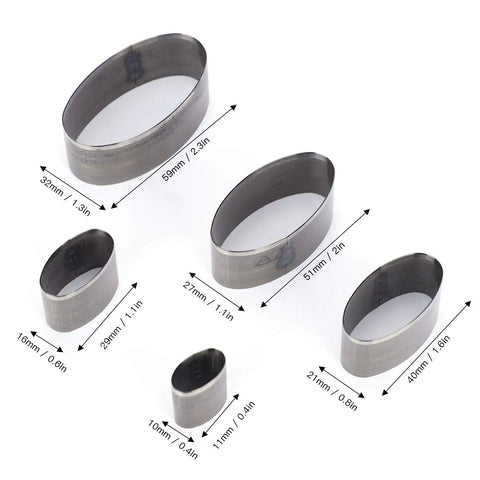 5 Piece Leather Punch Die Set Hollow Oval Cutter Pro Grade Leather Craft DIY Tool Durable High Carbon Steel Hand Made Mold For Precise Hole Punching Belt Wallet Bag Projects, showing different sizes and dimensions.