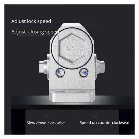 Adjustable settings on heavy duty automatic door closer with dual spring hydraulic buffer, fits 25kg to 80kg doors, built-in stopper