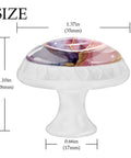 Four Pack Of One Point Three Seven Inch Round Cabinet Knobs Pink Marble Slick White Design Premium Glass Build close-up view showing size dimensions.