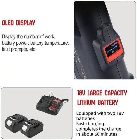 OLED display and dual 18V lithium batteries for 6 Ton Electric Hydraulic Crimping Tool Rechargeable Cordless Terminal Pliers.