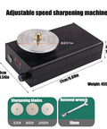 Straight Shooting Engraving Knife Sharpener With Three Top Shelf Diamond Wheels Rugged Portable Carving Tool Grinder on a workbench.