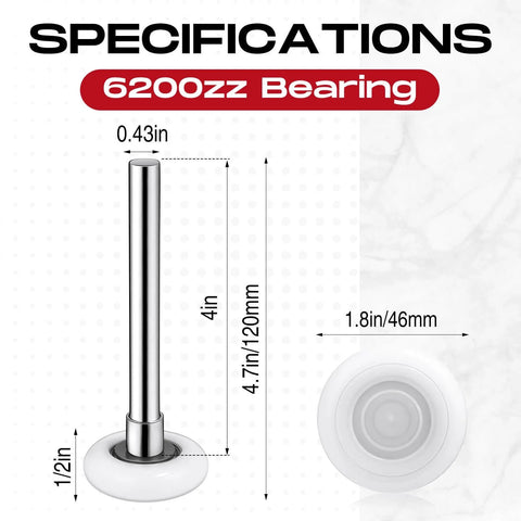 Specifications of 24 Pack Nylon Garage Door Rollers 2 Inch With Double Seal Cap Plus 4 Inch Stem Quiet Smooth Replacement Bearings 6200 ZZ Double Seal Precision White High Quality