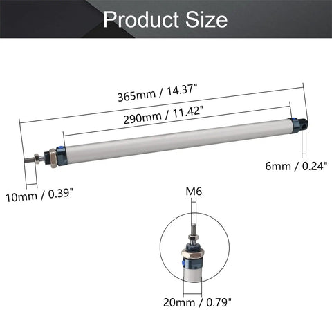 Dimensions diagram of Compact MAL16 x 250 Double Acting Aluminum Pneumatic Cylinder With 16mm Bore And 250mm Stroke M5 Single Rod