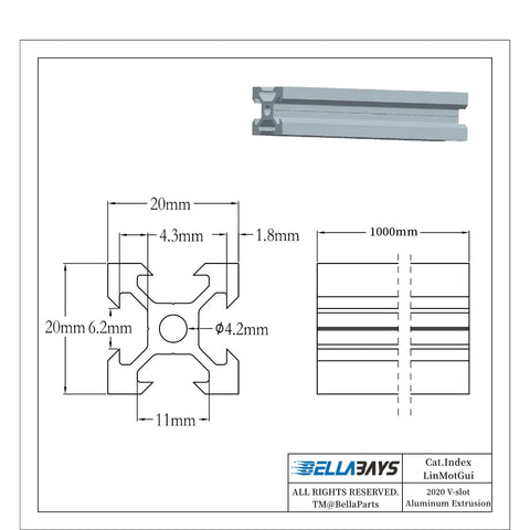 Technical diagram of Ten Pack 39.37 Inch 1000Mm V Slot Aluminum Extrusion Profiles Black Anodized European Standard Linear Rail Guide Frame.
