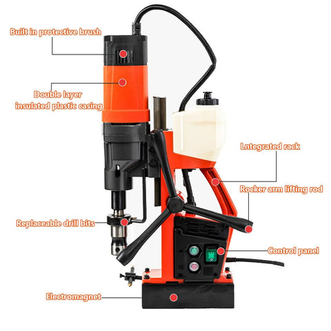 110V MachineMag Magnetic Drill Press 1100W Electric Core Bit Borer shown with integrated features like control panel and electromagnet.