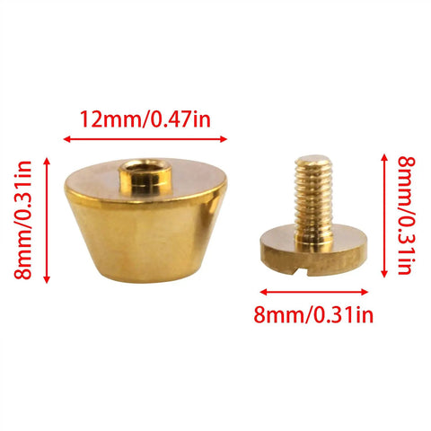 Straight Up Solid Brass Purse Feet With Flat Head Studs And Badass Screw Rivets For Pro Handbag Gear, 12mm flat stud design.