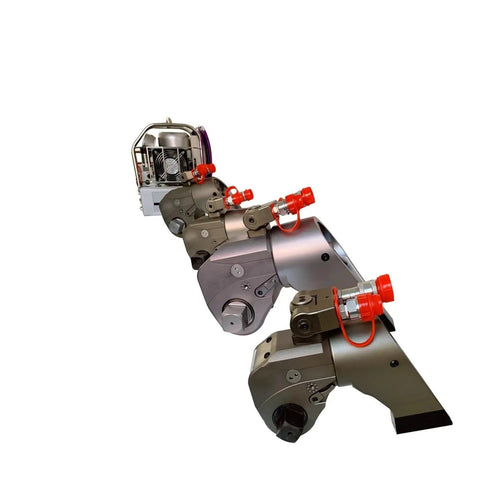 Hardcore Hydraulic Torque Wrench With Automatic Pump And One Point Five Inch Square Drive setup, showcasing gray metal design for heavy equipment repair.