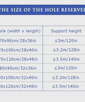 Chart displaying sizes of holes for Top Tier Electric Pull Down Attic Ladder Retractable Ceiling Staircase.