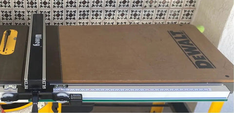 Heavy Duty Digital Table Saw Fence System Built Tough With Industrial Steel And Aluminum For Dead On Cuts And Pro Level Precision Woodworking view from above.