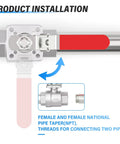 Heavy Duty One Half Inch FNPT Three Piece Ball Valve In 304 Stainless Steel With Red Handle for Industrial Piping Installation