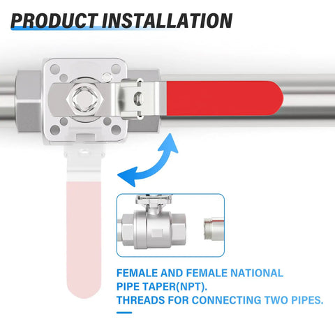 Heavy Duty One Half Inch FNPT Three Piece Ball Valve In 304 Stainless Steel With Red Handle for Industrial Piping Installation