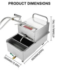 Heavy Duty Commercial Stainless Steel Deep Fryer Oil Filter Machine With Mobile Cart For Restaurant dimensions displayed on image.