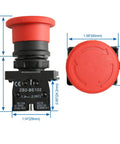 Red 22mm Latching Push Button Switch Mushroom Emergency Stop Button 600V 10A With Normally Closed And Normally Open Contacts For Industrial Control Panels And Heavy Duty Machinery, red mushroom switch with dimensions
