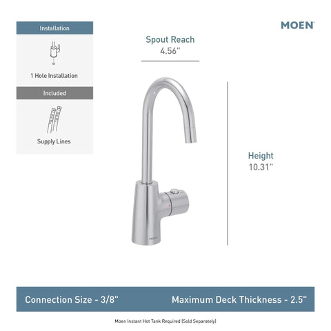 Moen Instant Hot SIP Faucet with Insulated Spout, Spot Resist Stainless, 2-Step Activation and Hands-Free Filling, Requires Tank (Sold Separately), IH7620SRS with installation details