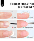 Comparison of flat, thin, cracked nails versus full, strengthened, smooth nails using Nude Builder Gel Set With Base Coat And Top Coat HEMA Free