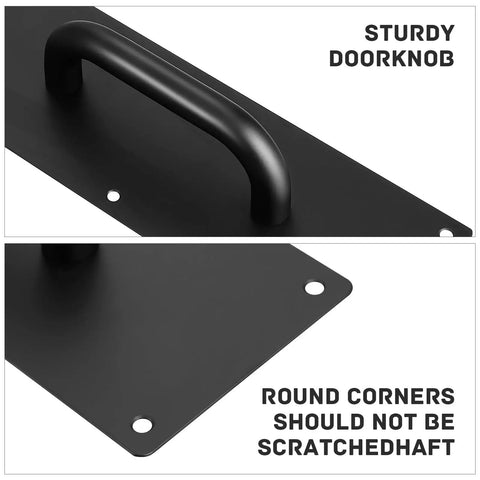 12 Inch Stainless Steel Push Pull Door Handle Set With Black Finish Including Mounting Screws Built Tough Heavy Duty Surface Mount Door Pull Plate And Push Plate Kit For Office Home Shop Warehouse Cabinets close-up