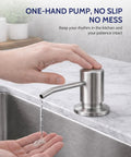 Pull Down Kitchen Faucet With Soap Dispenser Brushed Nickel Finish, one-hand pump dispensing water easily into hand.