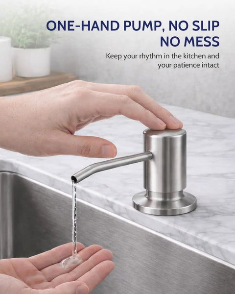Pull Down Kitchen Faucet With Soap Dispenser Brushed Nickel Finish, one-hand pump dispensing water easily into hand.