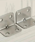 Heavy Duty L Shaped Shelf Brackets With Screws, Rust Proof Corner Braces, Solid Angle Iron Mounts For Cabinets Tables, 100 Pack close-up.
