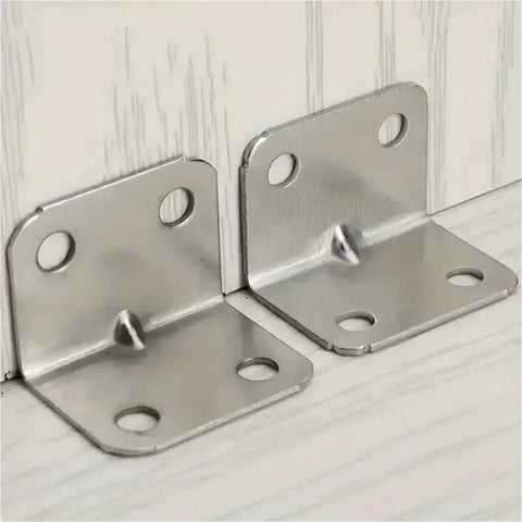 Heavy Duty L Shaped Shelf Brackets With Screws, Rust Proof Corner Braces, Solid Angle Iron Mounts For Cabinets Tables, 100 Pack close-up.
