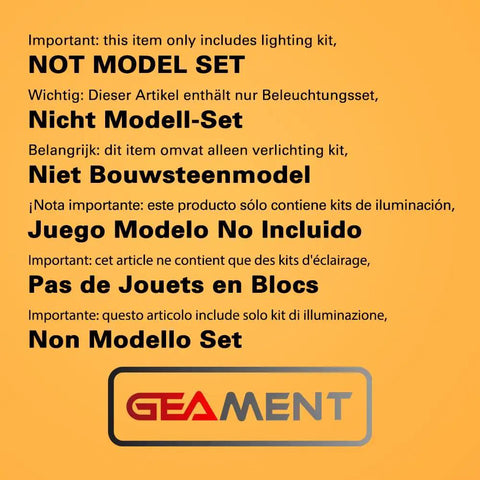 Multilingual notice stating the LED Light Kit For LEGO Shuttle Carrier Aircraft 10360 does not include the model set
