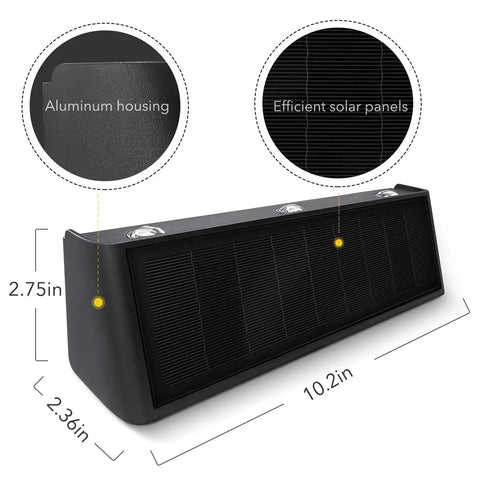 Outdoor Solar Wall Light Up And Down Aluminum Sconce Waterproof Dusk To Dawn 3000K Warm White detail with dimensions