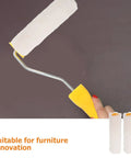 Sturdy 15 Piece Mini Paint Rollers With Thick White Cotton Covers For Walls And Cabinetry; hand holding a paint roller for furniture.