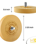 Pro Grade Abrasive Eraser Wheel For Car Decals And Adhesives, Drill Adapter Ready, dimensions shown, 1 Pack.
