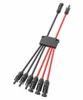 Solar Panel Y Branch Connectors Kit For Parallel Wiring Of PV Arrays, waterproof main 6mm and 4mm cables, outdoor use.