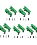 Knockout Slick 35mm Din Rail Mount Adapter Kit For Circuit Boards Loaded With Five Green C45 Plastic Brackets And Hardware, showing plastic brackets and screws.