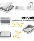 Instructions for Collapsible Baby Bottle Wash Basin With Built In Drying Rack And Lid Portable 2.4 Gallon Dish Tub