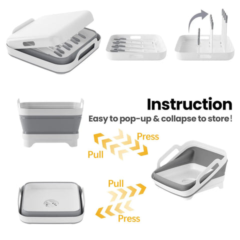 Instructions for Collapsible Baby Bottle Wash Basin With Built In Drying Rack And Lid Portable 2.4 Gallon Dish Tub