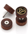 Three Pairs Organic Sono Wood Fake Ear Plugs Cheater Gauges 10Mm Illusion Screw Stud Earrings With Lion Head Tree Of Life Odin Horn Design