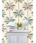Kickass Midcentury Modern Vinyl Wallpaper With Sleek Leather Texture And Heavy Duty Commercial Grade Durability Custom Printed Just For You To Level Up Any Interior Space Today with palm tree design
